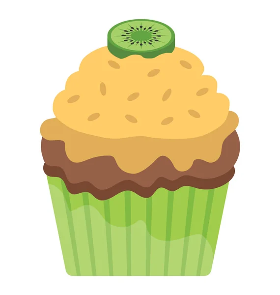 Donker Geel Afgeroomd Cupcake Met Het Segment Van Kiwi Bovenop — Stockvector