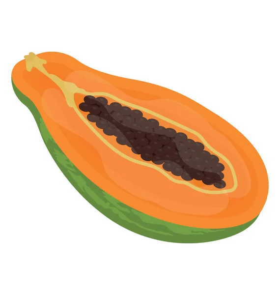 Pedaço Meio Cortado Fruta Com Sementes Pretas Mamão — Vetor de Stock