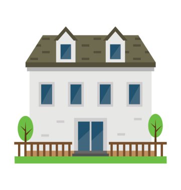 Bir ev yapısı dışında çimenli Bahçe ve ev bahçesinde tasvir eden çit ile 