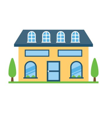 Bir evin dış pencere ve kapı bunglow tasvir çevresinde yeşil olması ile 