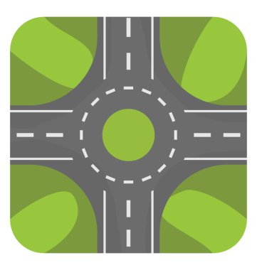 Dört yolları ve peyzaj dört tarafı, dolambaçlı simgesini grafik ile trafik daire