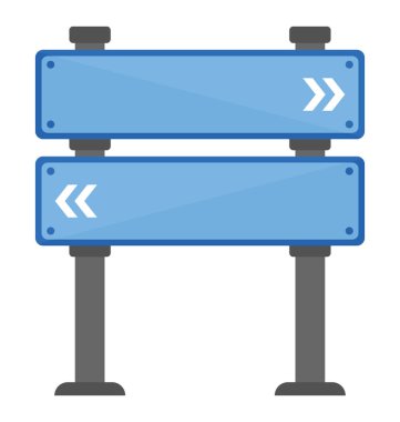 Mantıklı yol tabela simge için farklı yönlere işaret eden oklar ile yol kenarında barikat
