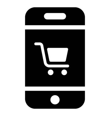 Bir alışveriş sepeti alışveriş app simgesi sunan bir smartphone ekranında görünen 