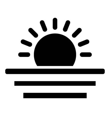 Güneş gündoğumu veya günbatımı simgesini ifade eden su dalgaları arkasında