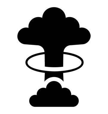 Atom bombası mantar bulutu, nükleer patlama glif simgesi 