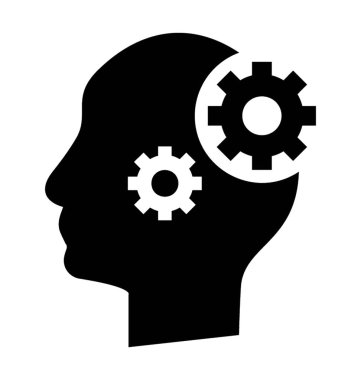 Onun baş bayraklarında düşünme süreci içinde çarkları döner ile bir kişi