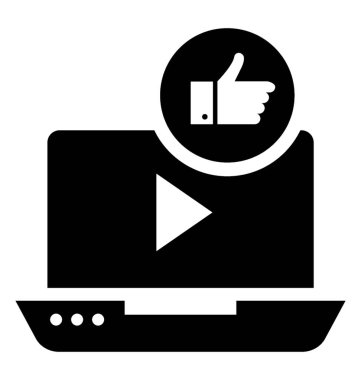 Başparmak video derecelendirme gösteren işaret yukarıya ile video grafik sahip bir dizüstü bilgisayar 