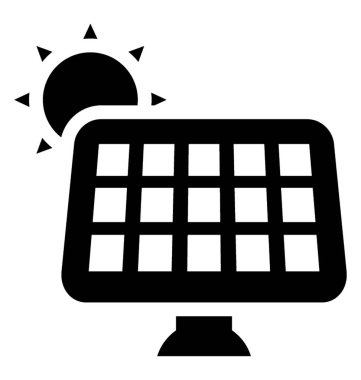 Kare şeklinde kutular ile kalkan ve arkada, güneş paneli simgesini güneş 