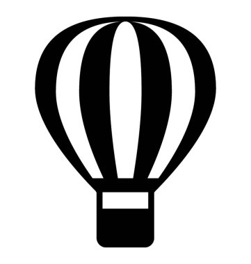 Hava balonu simgesini ifade eden sepeti ile çizgili sıcak balon