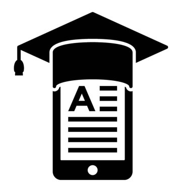 Eğitim app simgesi temsil eden cep telefonuyla harç kap 