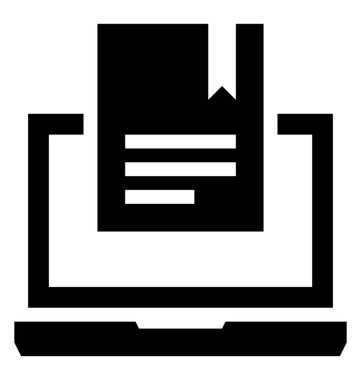 Online kütüphane simgesini temsil eden bir kitap sahip dizüstü bilgisayar