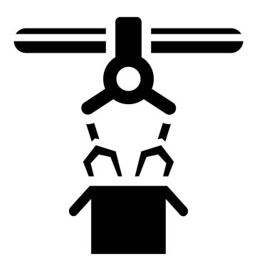 Simge vektör bir endüstriyel paketleme lojistik kutusuyla robot savaş silahları sunulması