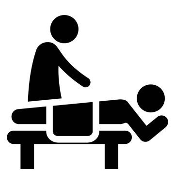 İnsan avatar önünde döşeme, vücut masaj simgesini ifade eden kişi doğru işaret 