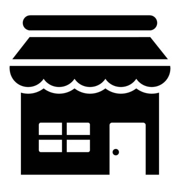 Cam pencere ve kapı bilgi noktası simgesini temsil eden bir küçük perakende mağazası