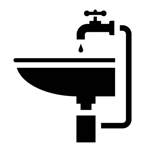 Waschbecken Mit Wasserhahn Und Wasserrohrverschraubung Als Symbol Für Waschbecken — Stockvektor