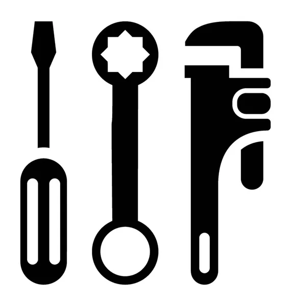 Different Hand Repair Tools Screwdriver Pipe Wrench Spanner — Stock Vector