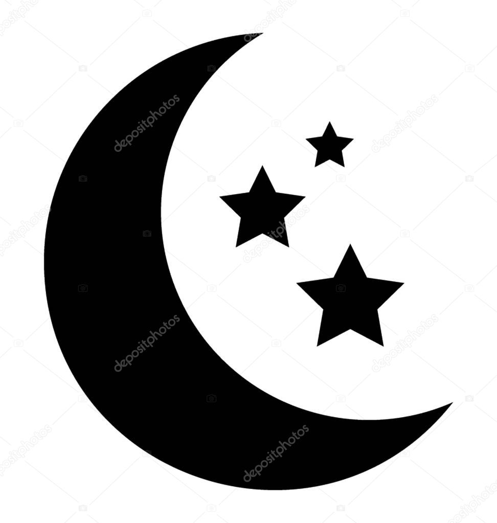 An icon with moon and small stars in it showing crescent and star 