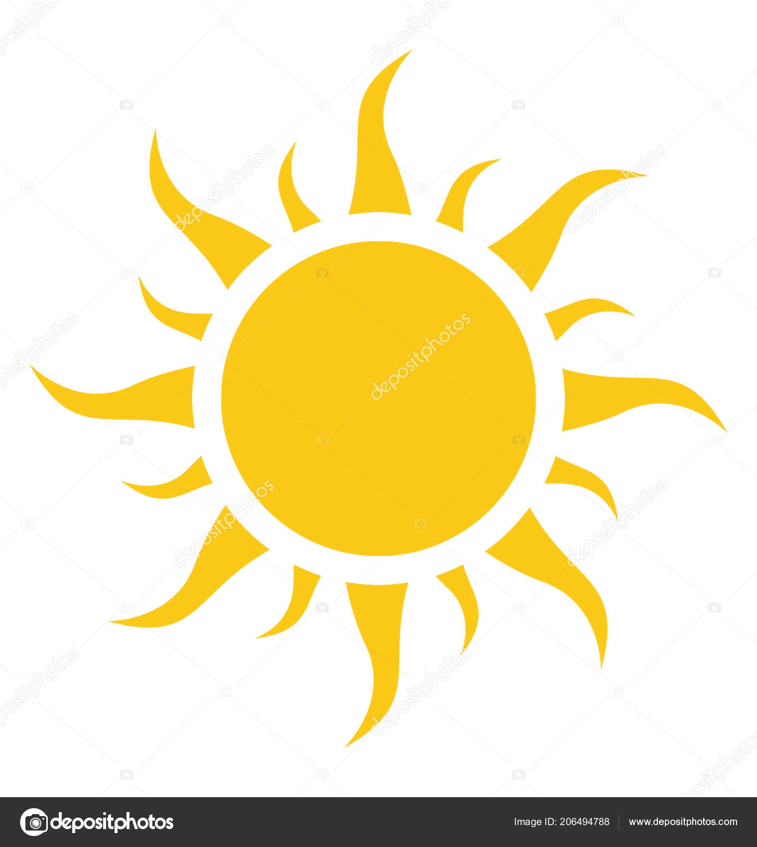 Yellow Shining Sun Curved Sun Rays Symbolizing Bright Cartoon Shape Stock  Vector Image by ©vectorsmarket #206494788