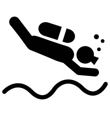 İnsan gaz tank sırtında su sporları simgesi anısına yüzme kavramı ile