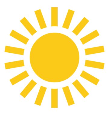 Parlak sarı güneş ışınları, karikatür güneş ile karikatür şeklinde 