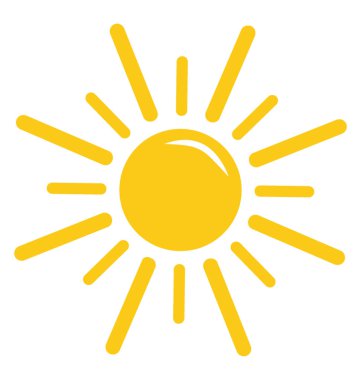 Parlak sarı güneşin sivri ışınları, güneş ışığı ile karikatür şeklinde 