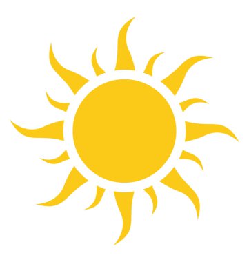 Bir sarı parlak çizgi film şekil güneş simgeleyen eğri güneş ışınları ile güzel bir gün 