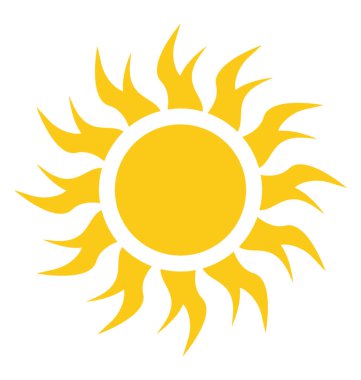 Bir sarı parlak güneş güneş yanma şekli simgeleyen Ike ateşle ışınları 