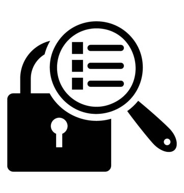 Veri güvenlik simgesi için atıfta içinde onay kutularını içeren büyüteç ile asma kilit 