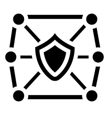 Bir ağ için ağ güvenlik simgesi anısına düğümleri ile çevrili kalkan 