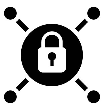 Bir daire ve görünen dört köşesinden bu siber güvenlik simgedir düğümleri asma kilit 