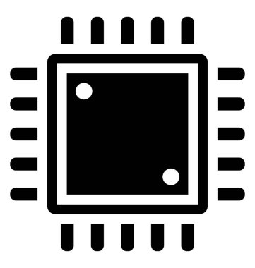 Küçük bir kare küçük parça ile delik ve mikroişlemci simgesine bakarak yalan 