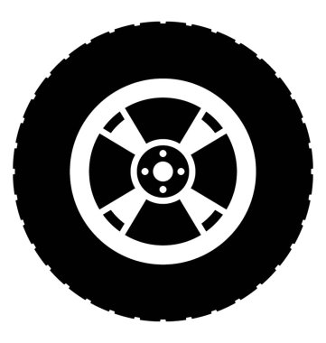 Siyah daire içinde beyaz bir daire ve fan şekil sonra bu büyük lastik simge yoktur