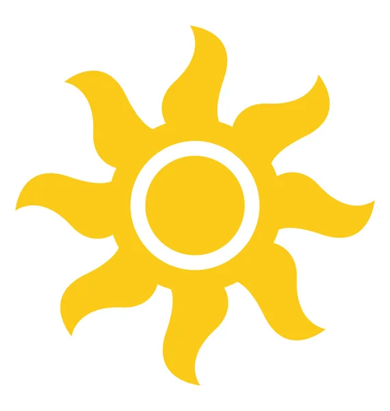 Eine Zeichentrickfigur Aus Leuchtend Gelber Sonne Mit Feurigen Strahlen Feuersonne — Stockvektor