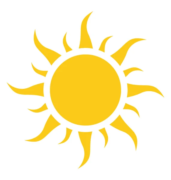一个黄色的阳光与弯曲的太阳光线象征明亮的卡通形状的太阳 — 图库矢量图片