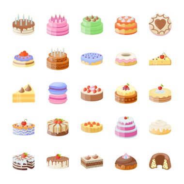 Cake Flat Vector Icons Set clipart