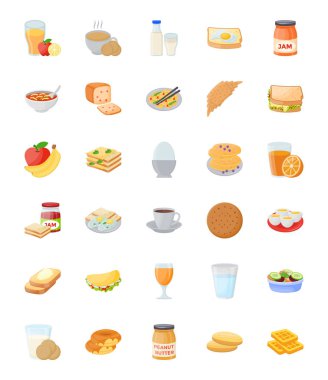 Kahvaltı düz Vector Icons Set