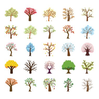 Dört sezon ağaç düz Vector Icons Set