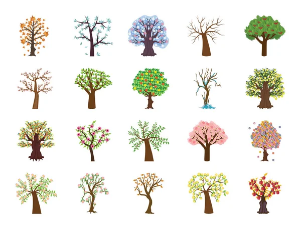 Set of Four Season Tree Flat Vector Icons