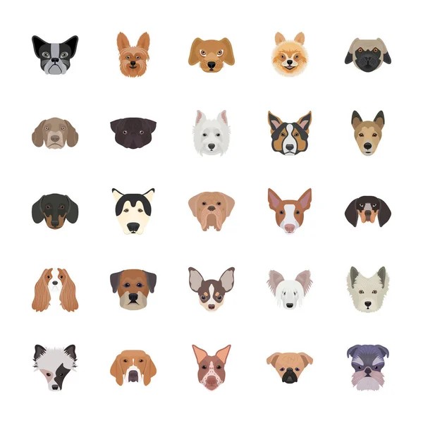 Razas Perros Iconos Planos — Vector de stock