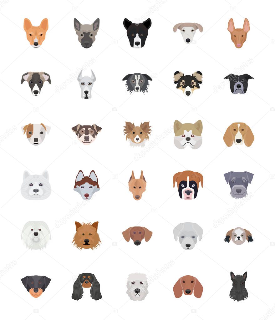 Breeds of Dogs Flat Icons Set 