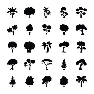 Ağaçlar glif Vector Icons Set