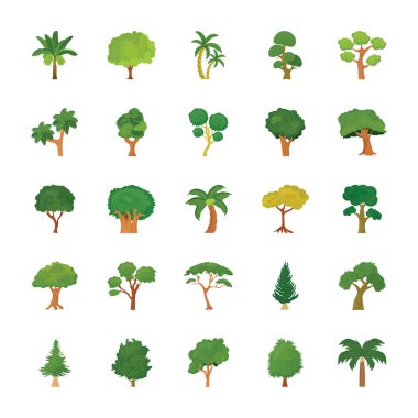 Ağaçlar düz Vector Icons Set