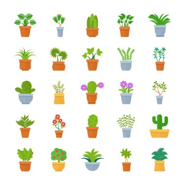 Houseplants düz vektör simgeler 