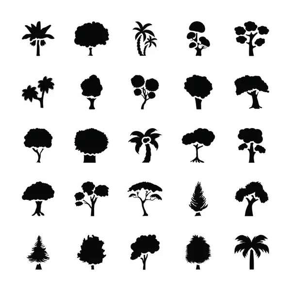 Bäume Glyphen Vektorsymbole Gesetzt — Stockvektor