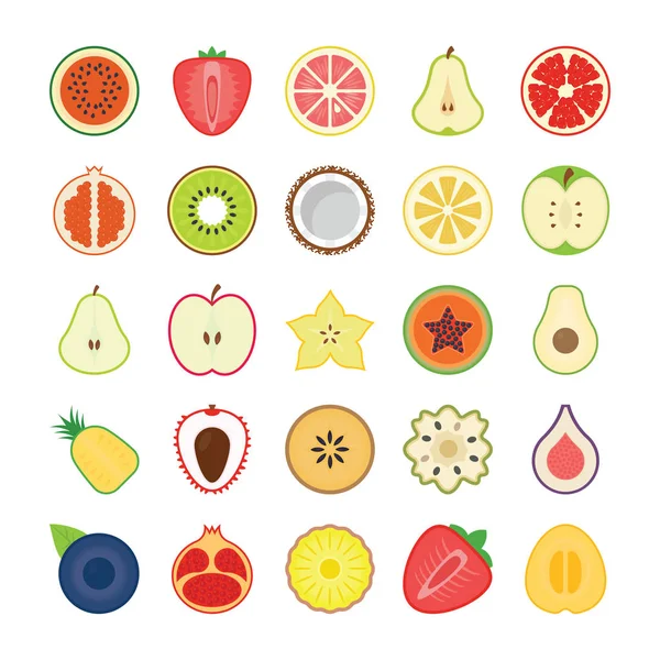 Früchte Flache Symbole Packen — Stockvektor