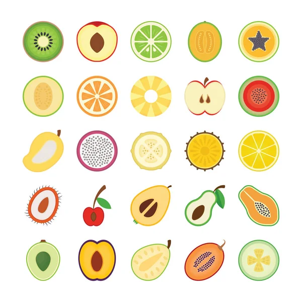 Conjunto Iconos Planos Frutas — Vector de stock