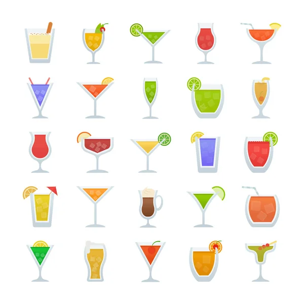 Cocktails Flache Vektorsymbole — Stockvektor