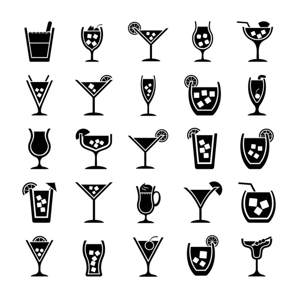 Cocktails Glyphen Vektorsymbole — Stockvektor