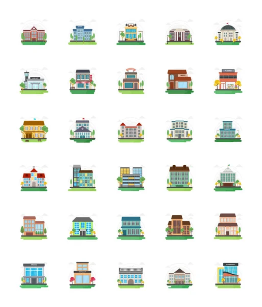 Conjunto Iconos Vectoriales Edificios Urbanos — Vector de stock