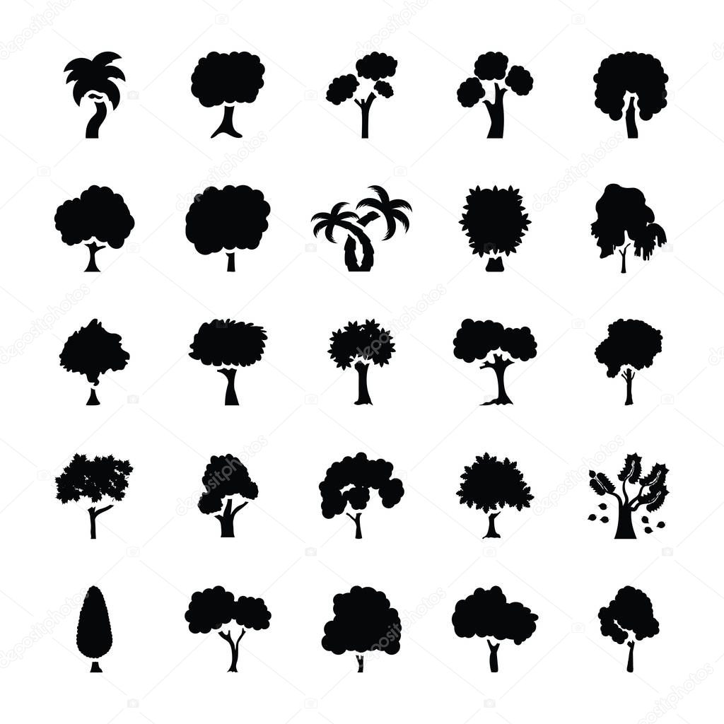 Set of Trees Glyph Vector Icons 